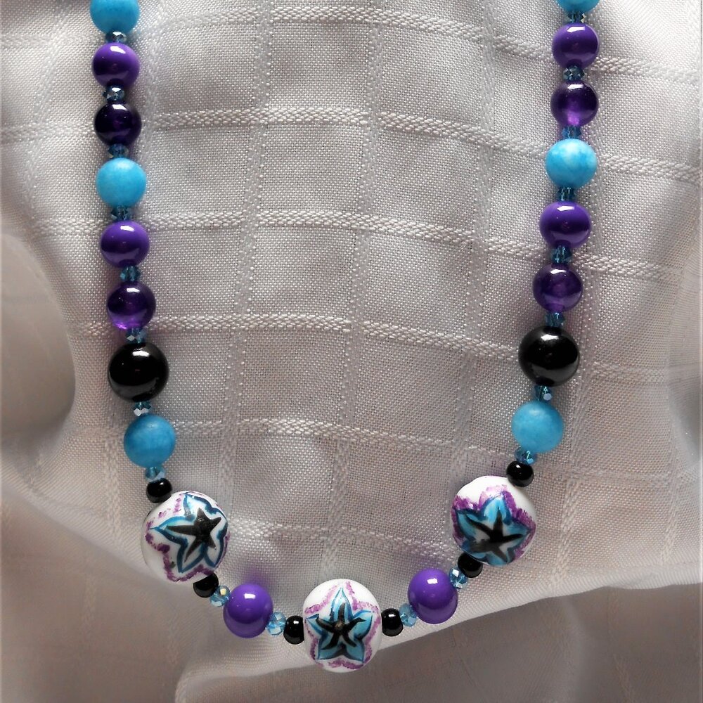 No 599 Beautiful handmade necklace with torch-worked painted glass pieces